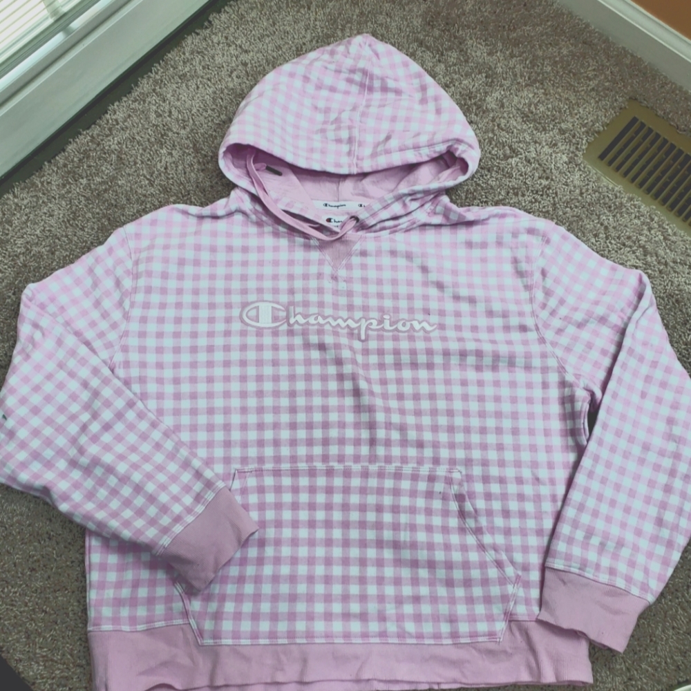 Champion pink plaid gingham hoodie sweatshirt 2xl